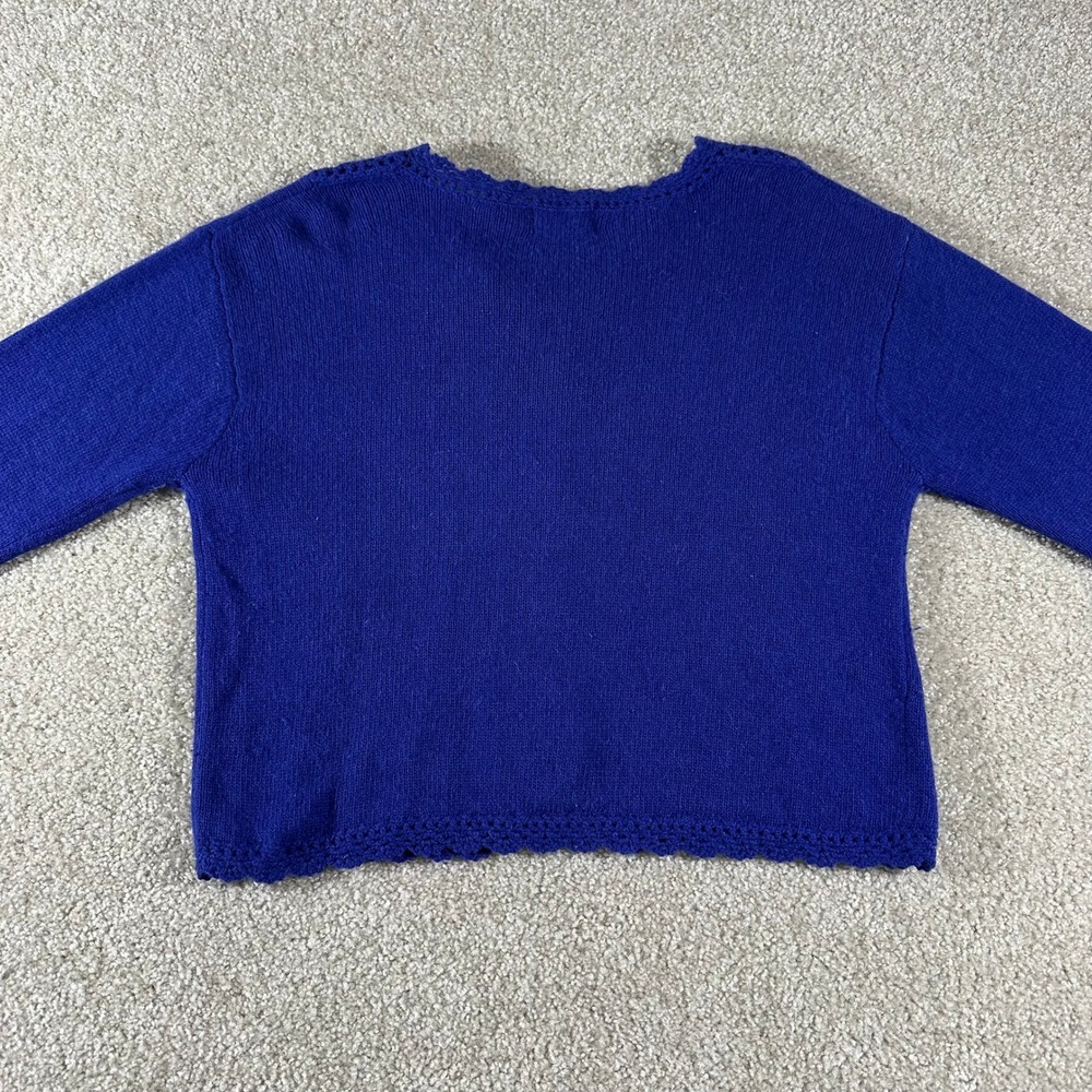 OBR Royal Blue Lambswool Angora Crochet Lace Trim Cardigan Sweater L Cottagecore - Picture 8 of 8